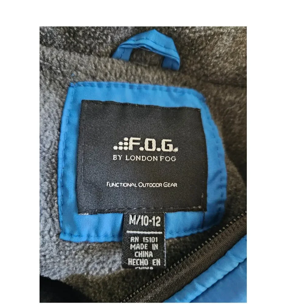 F.O.G. by London Fog Boys Blue Black Hooded Puffer Winter Jacket M 10-12